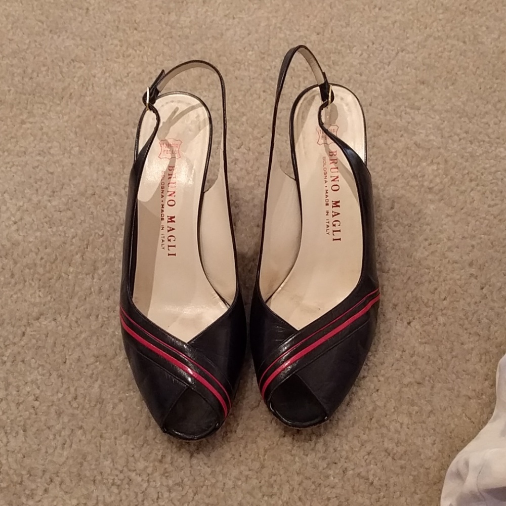 Navy and red pumps